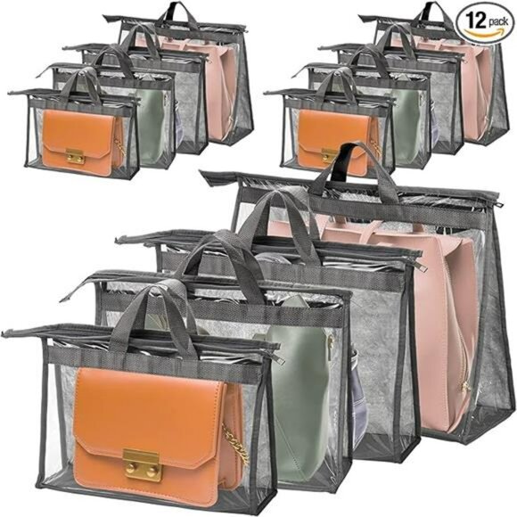 Clear purse storage bags 12 pack handbag organizer with zipper dust cover closet - Picture 8 of 8